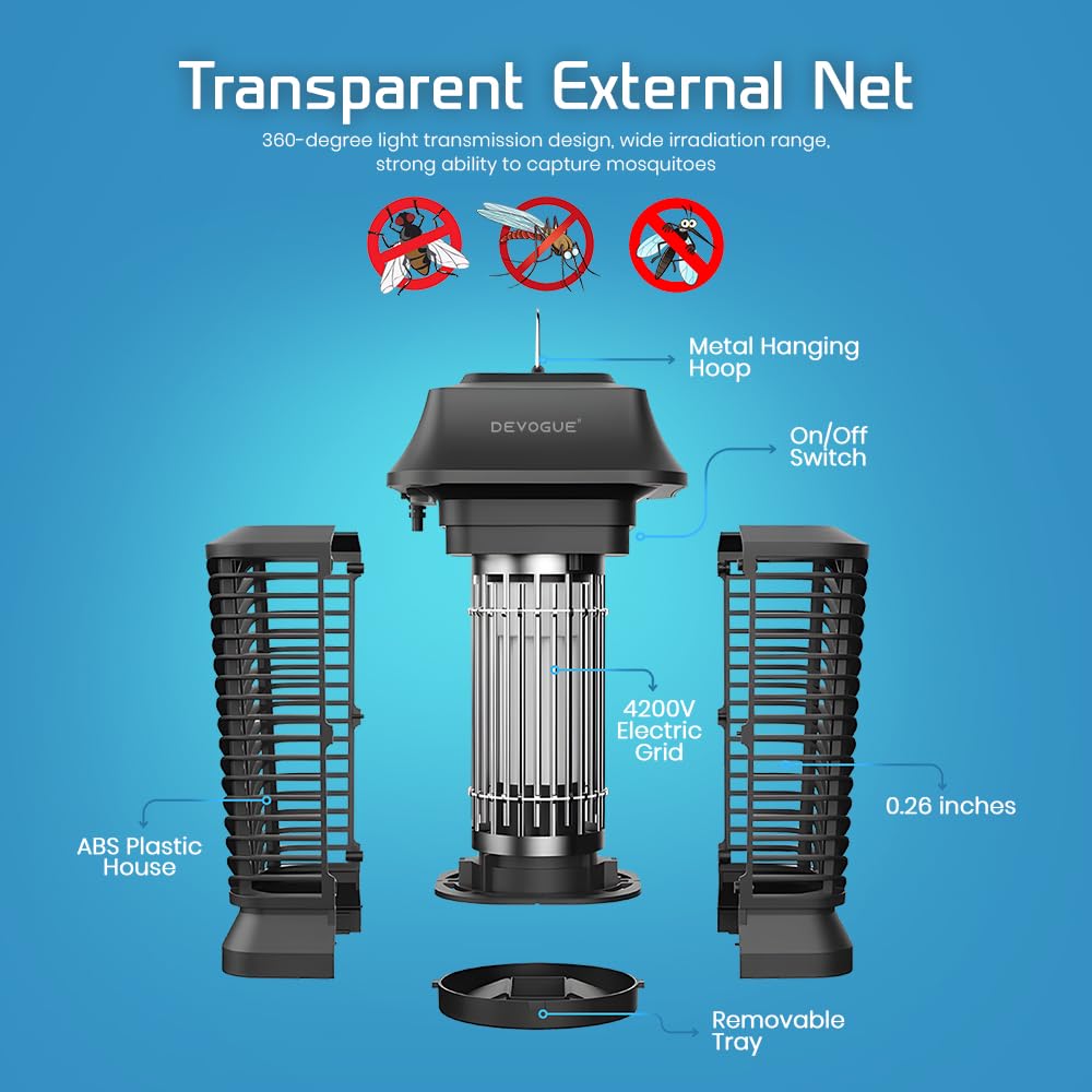 DEVOGUE Electric Bug Zapper cleaning brush included eases maintenance