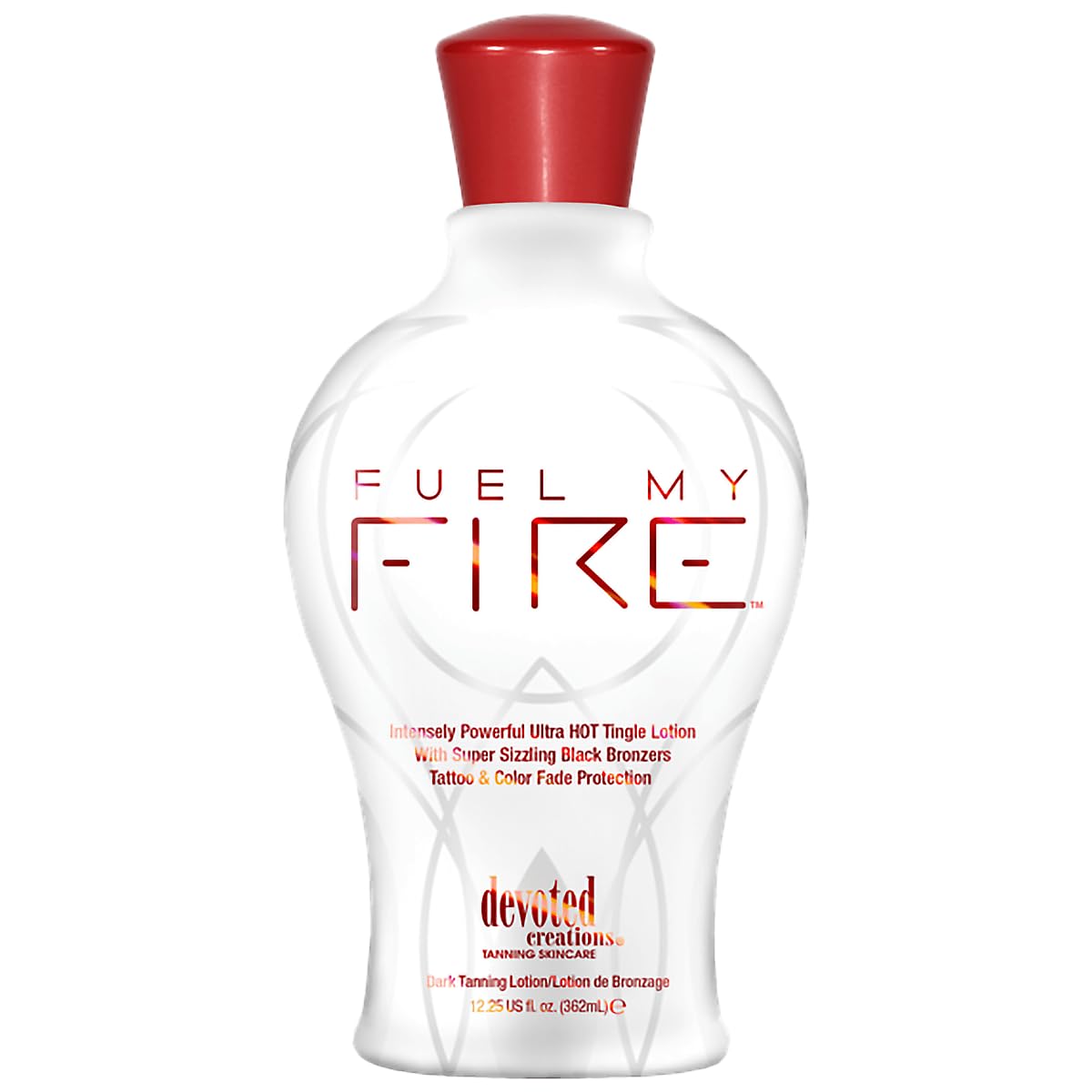 Devoted Creations Fuel My Fire bottle front shows intense color and tingling bronzer formula