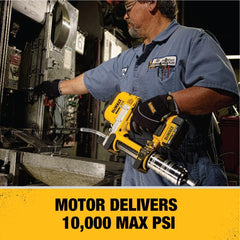 DEWALT grease gun kit fast charger speeds up recharges between tasks.