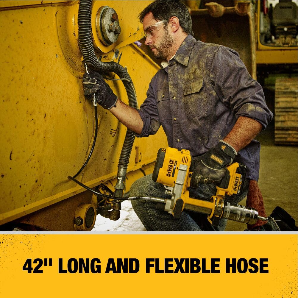 DEWALT grease gun kit kit box keeps components organized and protected.