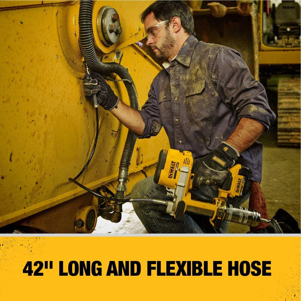 DEWALT grease gun kit kit box keeps components organized and protected.