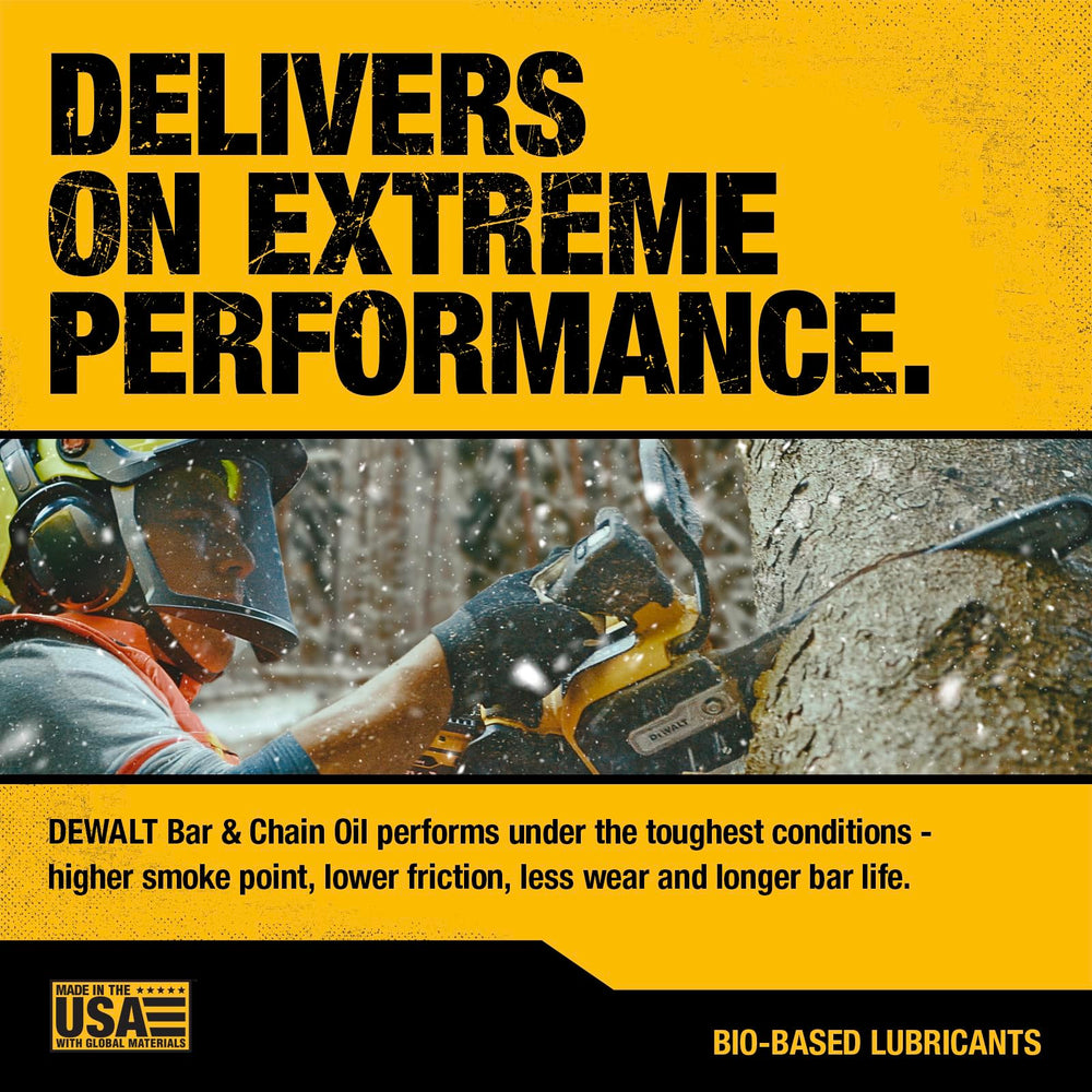 DEWALT pole saw and chainsaw compatibility shot shows versatile performance in outdoor pruning.