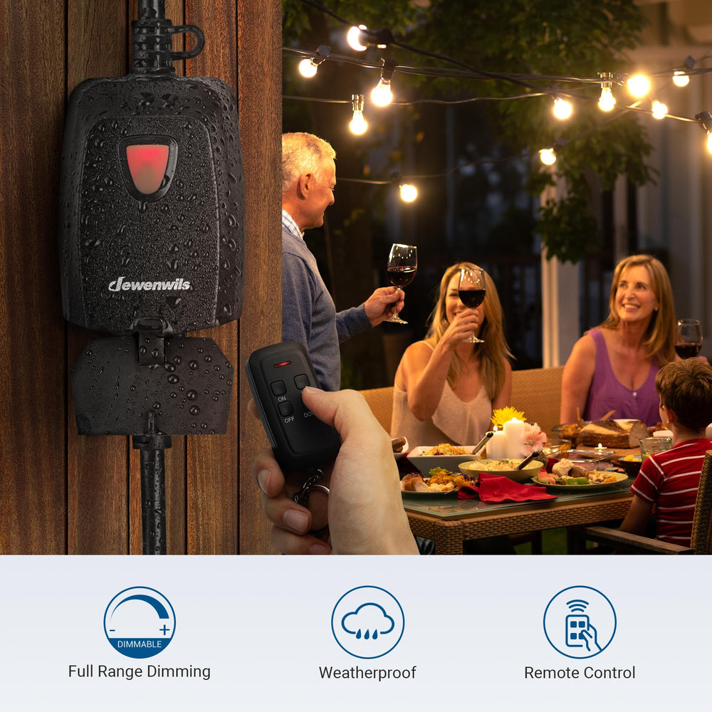 DEWENWILS weatherproof dimmer plug withstands rain and sun for outdoor lighting control
