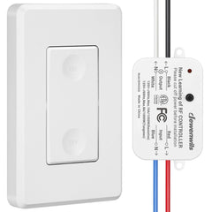 DEWENWILS wireless remote light switch installation view shows simple no-wiring setup.
