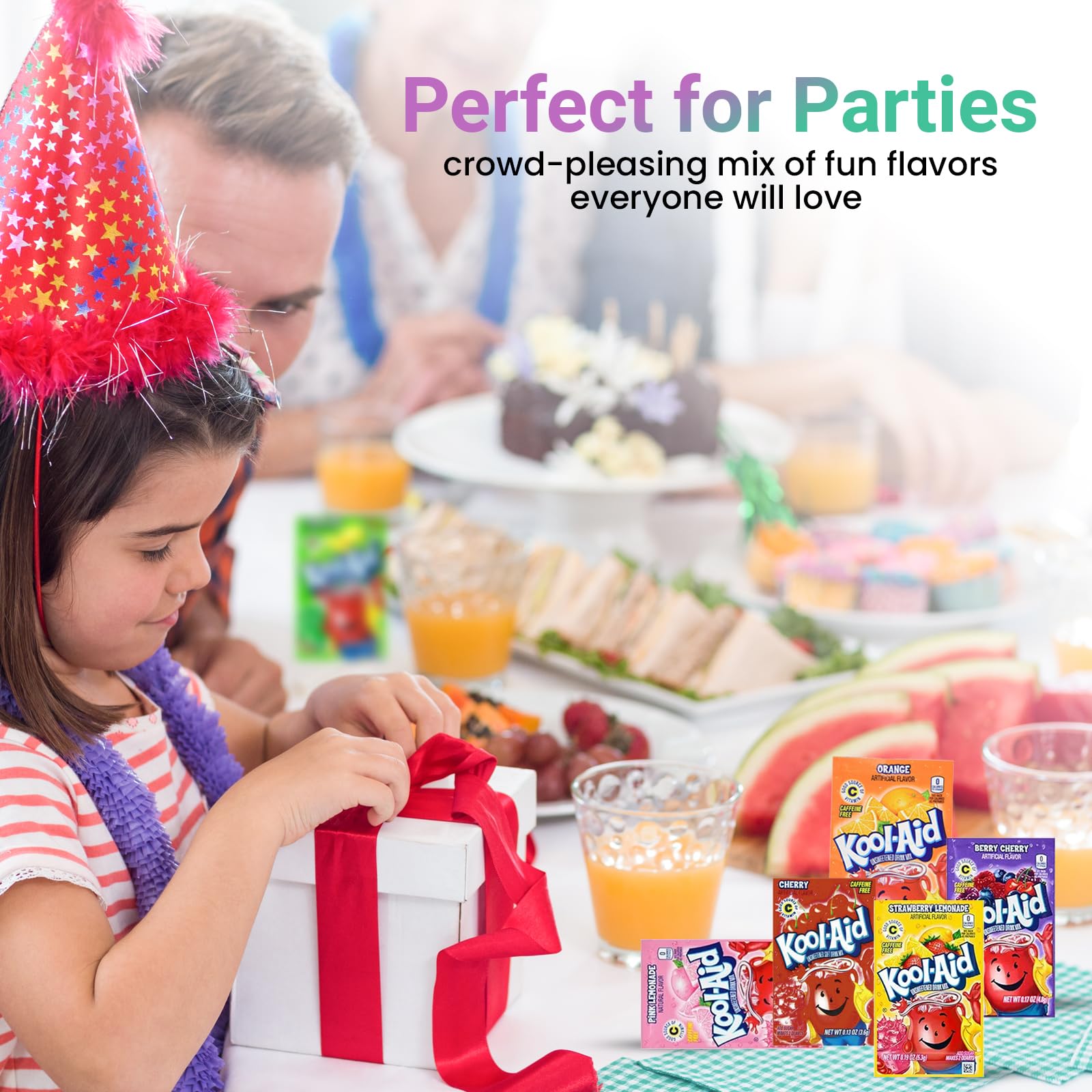 Just add sugar and water to your D.F. LUXURY Kool Aid packets for a quick mix.