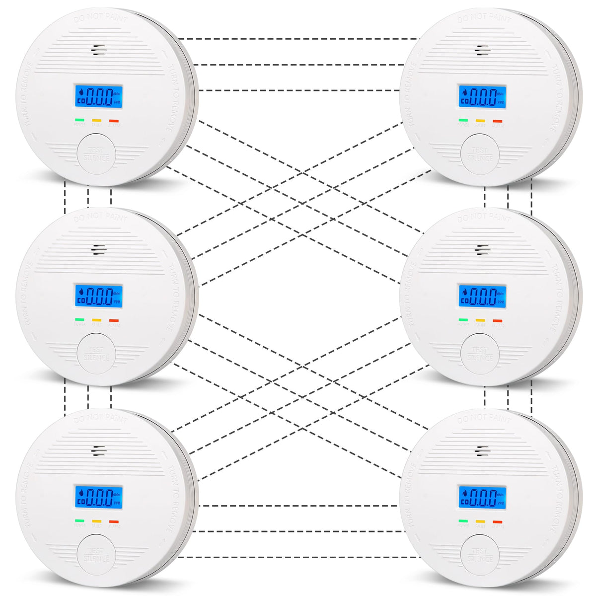 DFGJLVF interconnected detector pack with dual sensors for home safety.