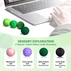 DGMDGS silicone magnetic sensory balls showing four distinct textures for sensory exploration.