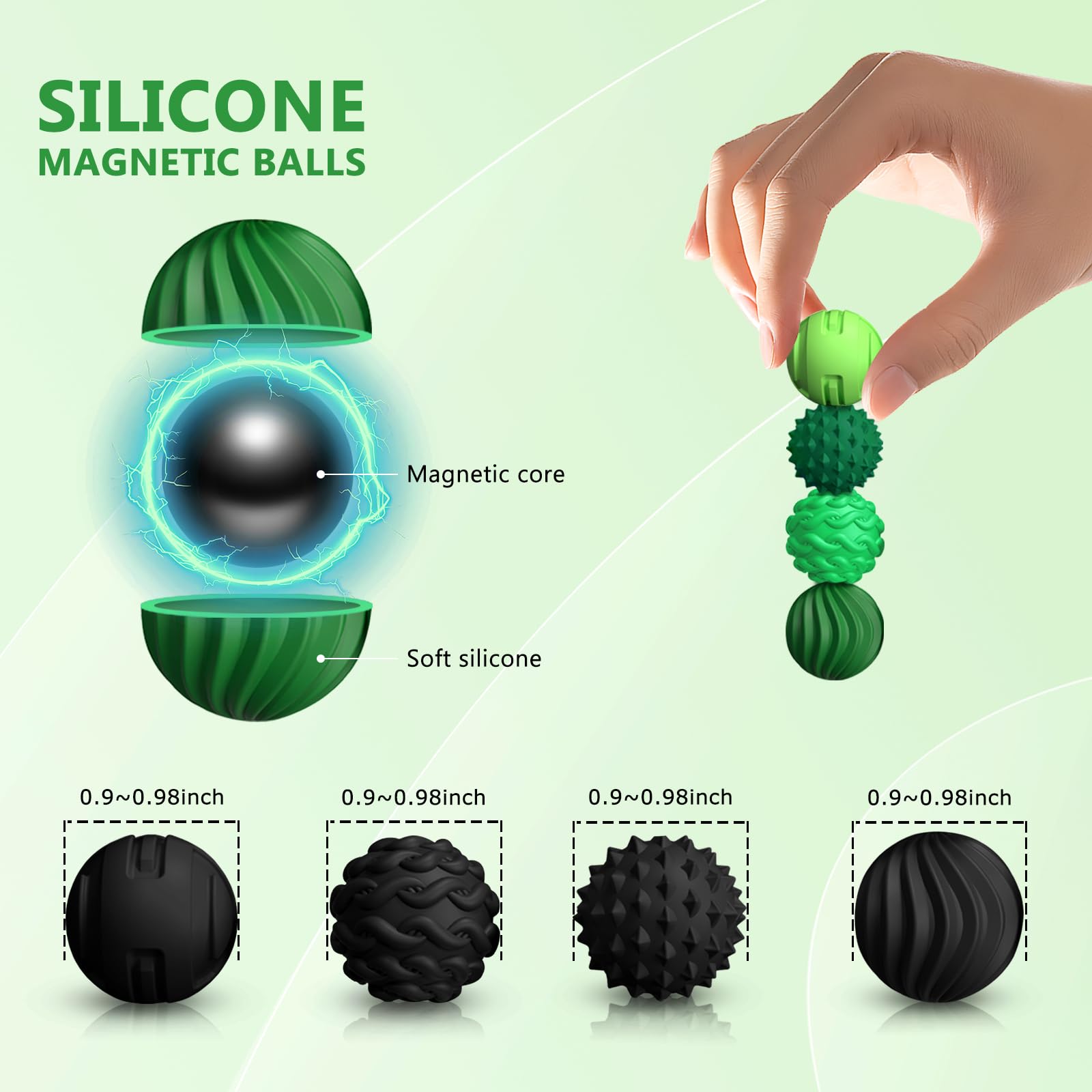 DGMDGS black and green balls fit in a pocket for on-the-go stress relief.