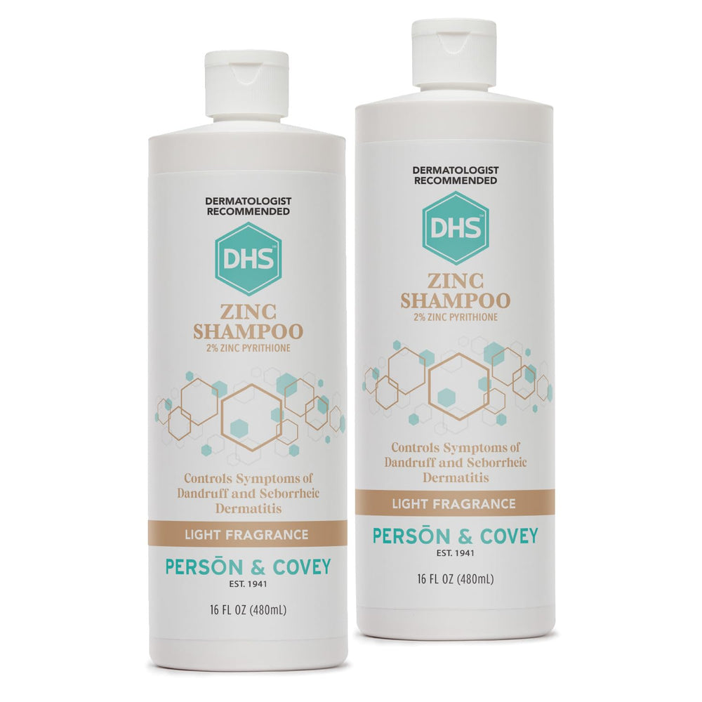 DHS Zinc Shampoo bottle front showing detangling formula for daily use