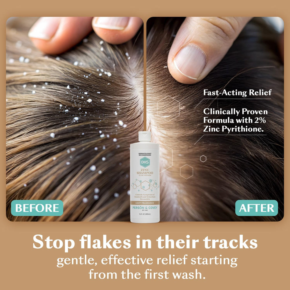 DHS Zinc Shampoo label closeup highlighting panthenol and gentle cleansing