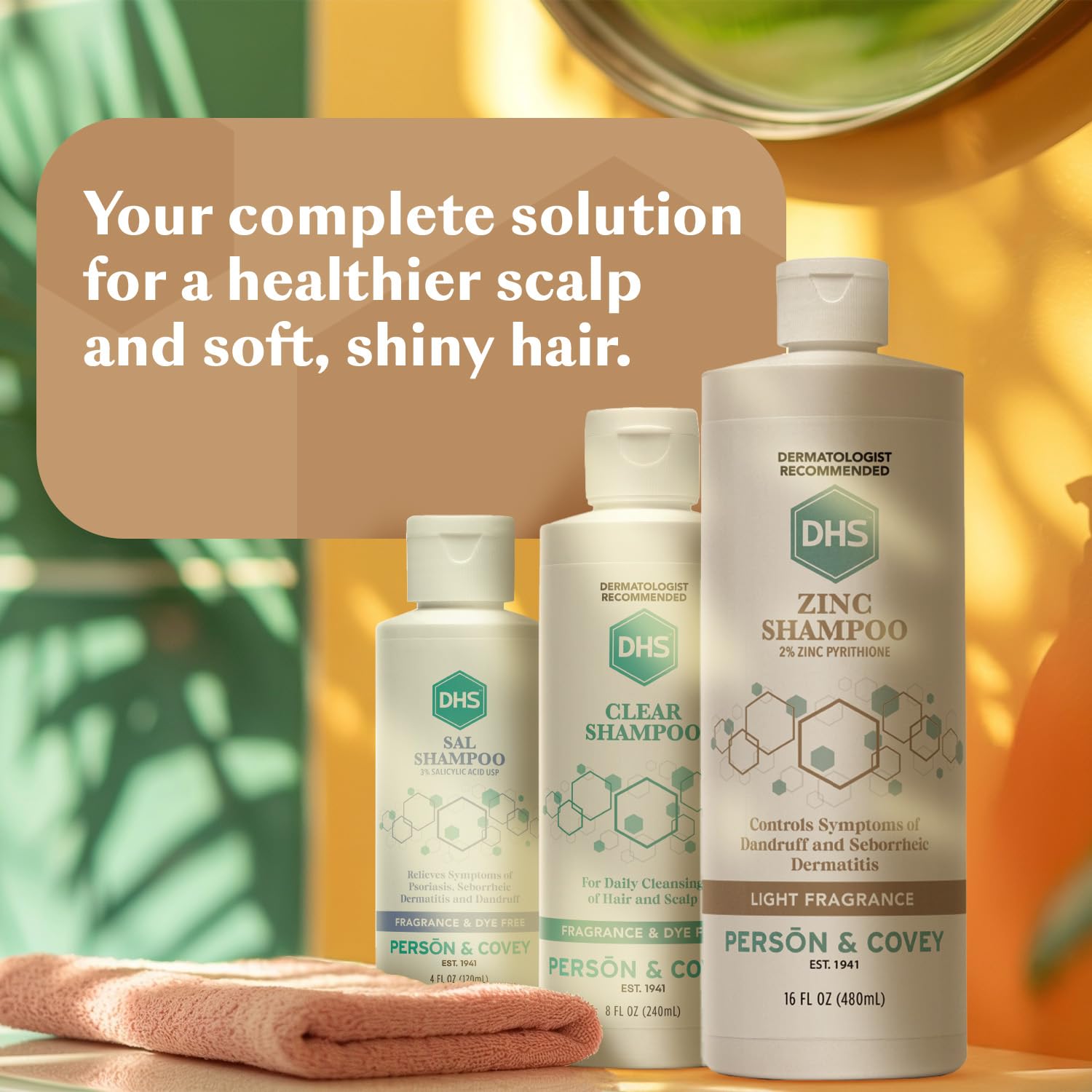 DHS Zinc Shampoo on a bathroom shelf for daily care