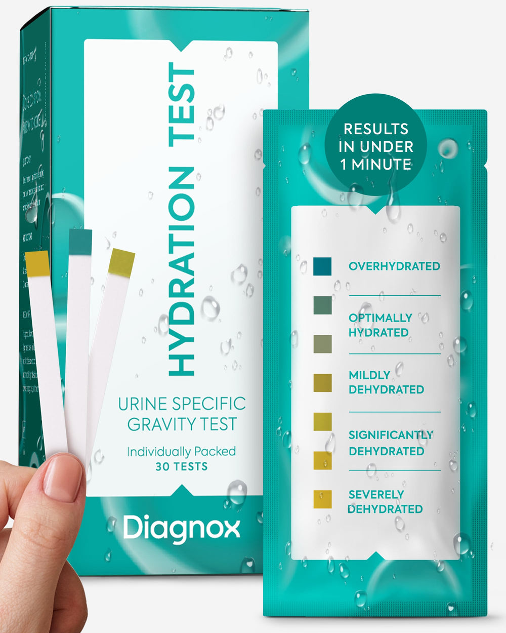 Diagnox Health hydration test strips packaging for easy at-home hydration monitoring.