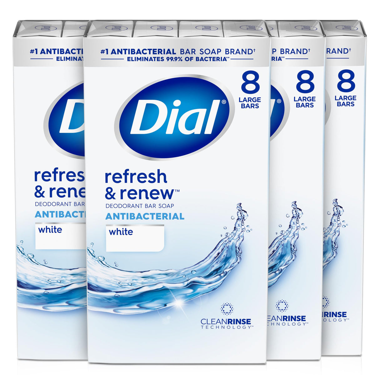 Dial antibacterial bar soap Refresh & Renew white close-up for daily cleansing