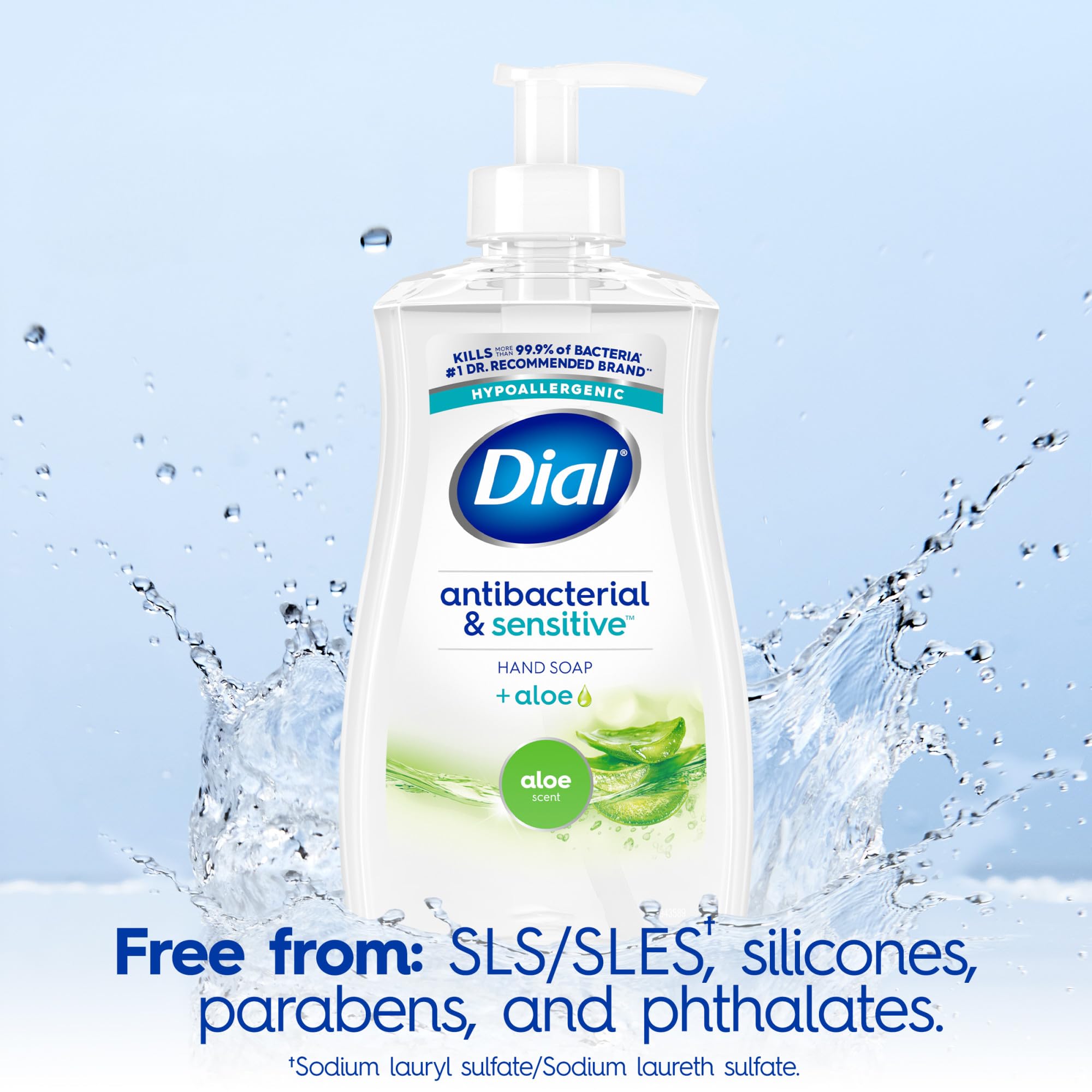 Dial Aloe hand soap at bathroom sink for shared spaces.