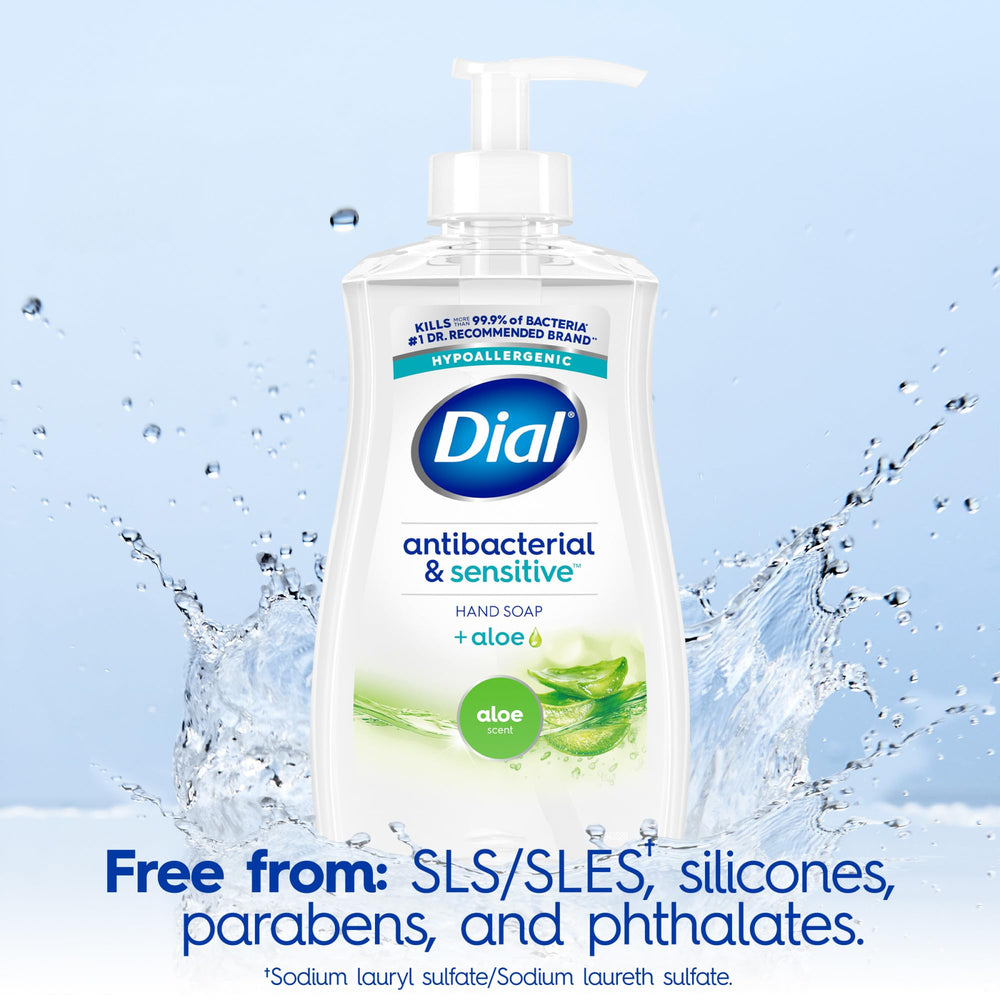Dial Aloe hand soap at bathroom sink for shared spaces.