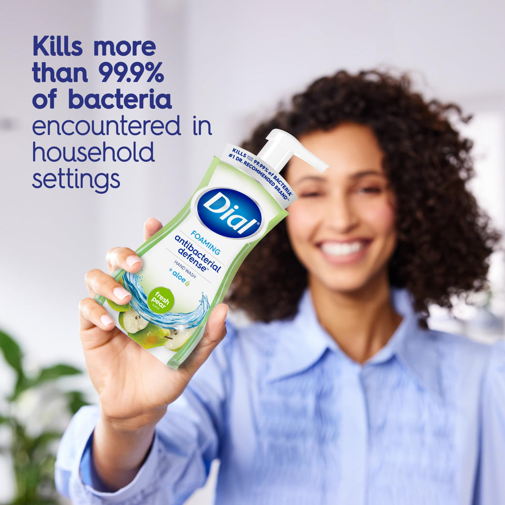 Dial Antibacterial Defense foaming hand soap foam closeup highlights premium lather and clean feel.