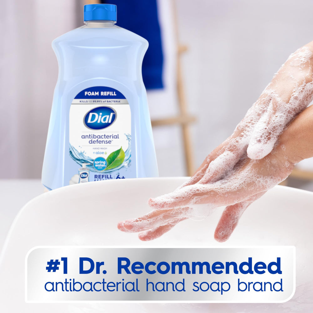 Dial Antibacterial Defense foaming soap close-up showing creamy foam.