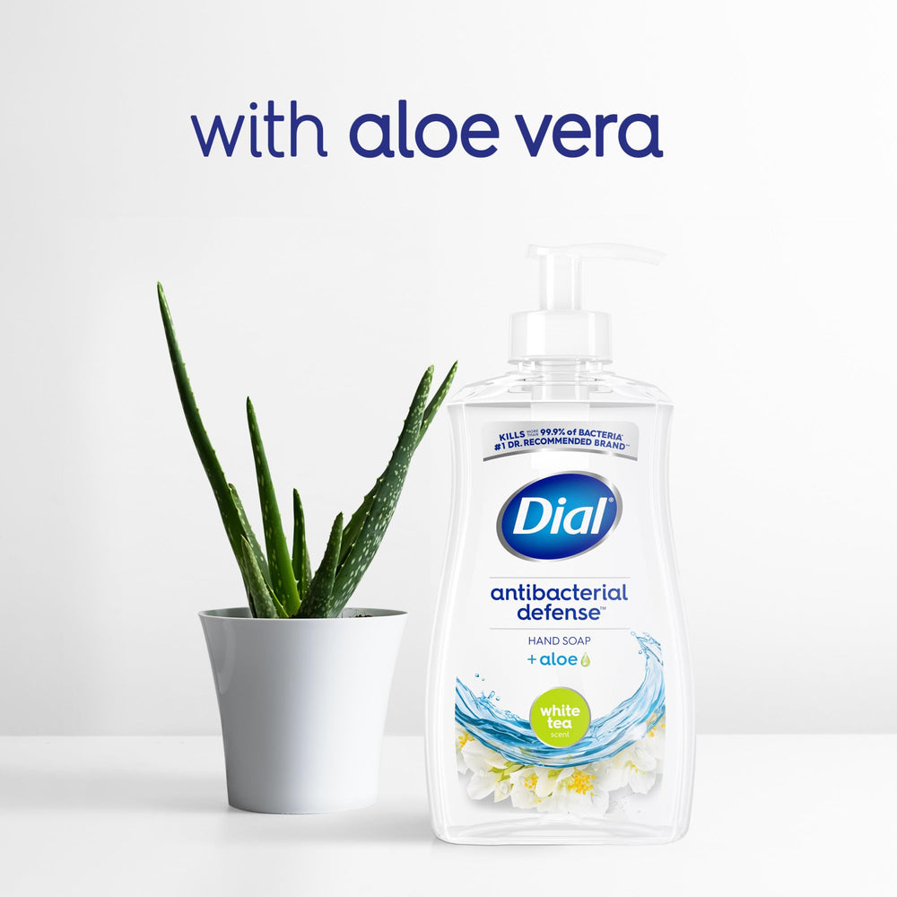 Dial Antibacterial Defense pump bottle ready at a sink.