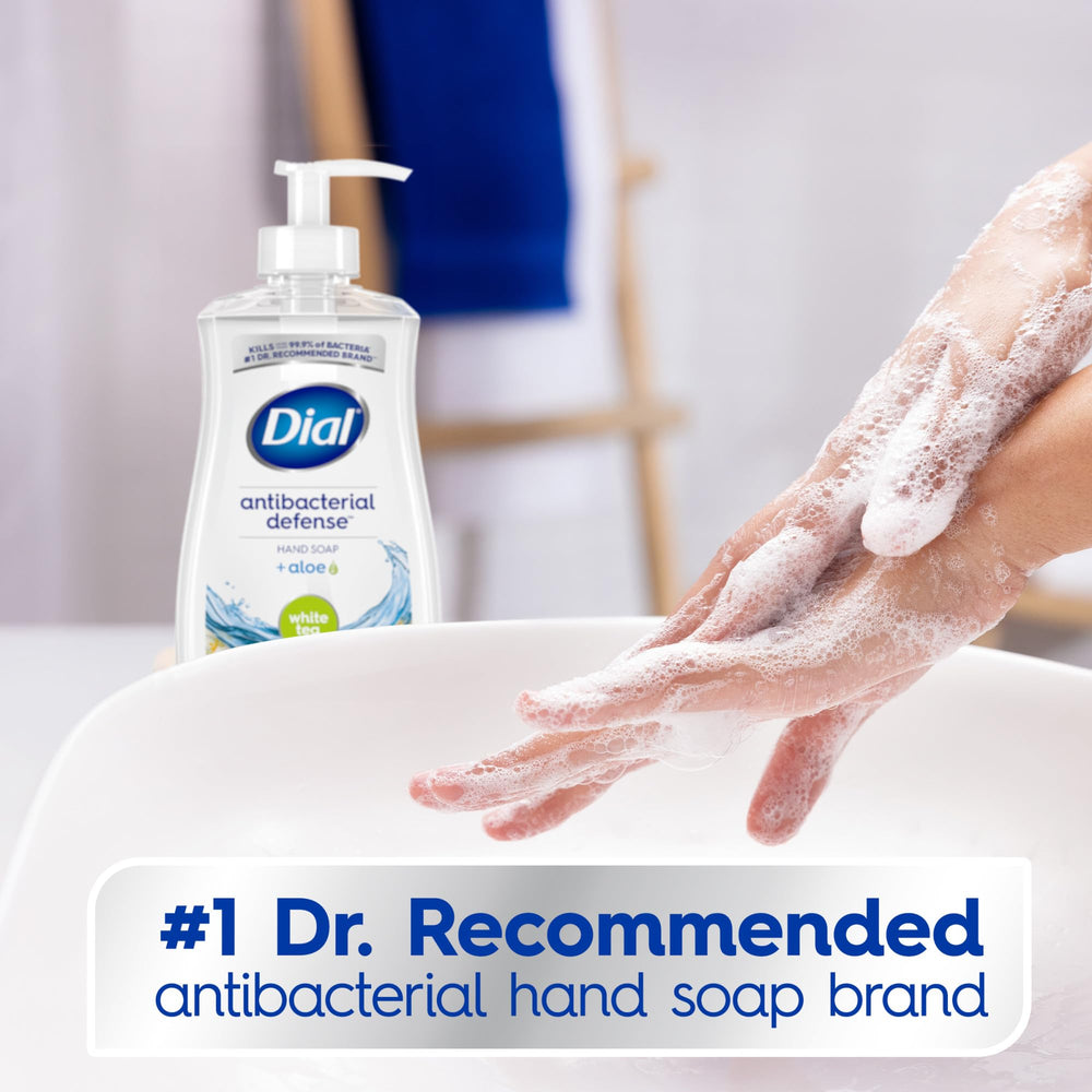 Dial Antibacterial Defense White Tea scent packaging on display.