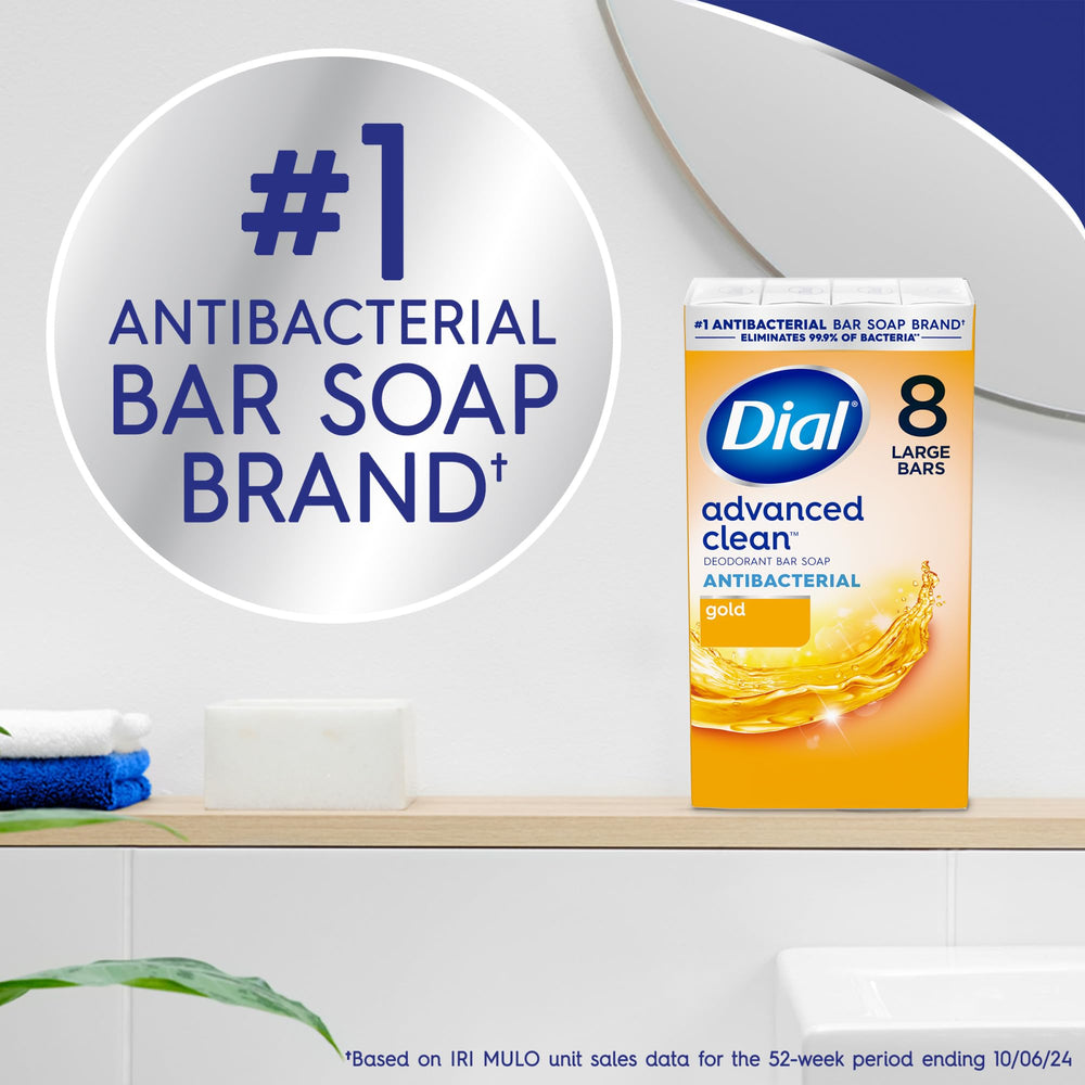 Dial antibacterial deodorant bar soap lathering rich with Clean Rinse Technology for a refreshing wash.