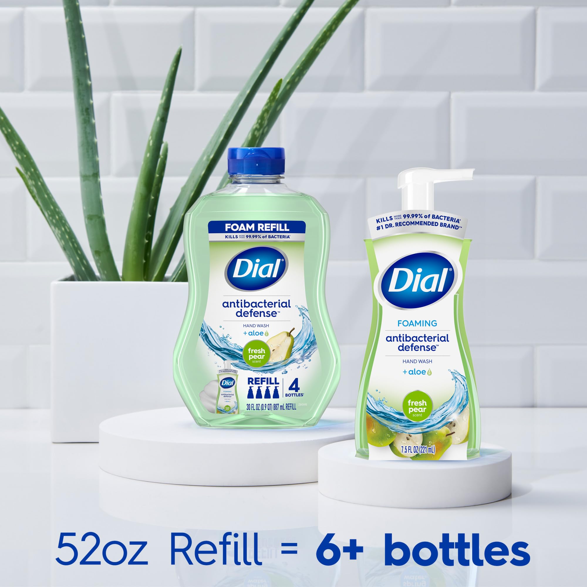 52 oz Dial refill bottle ready for home use at a sink