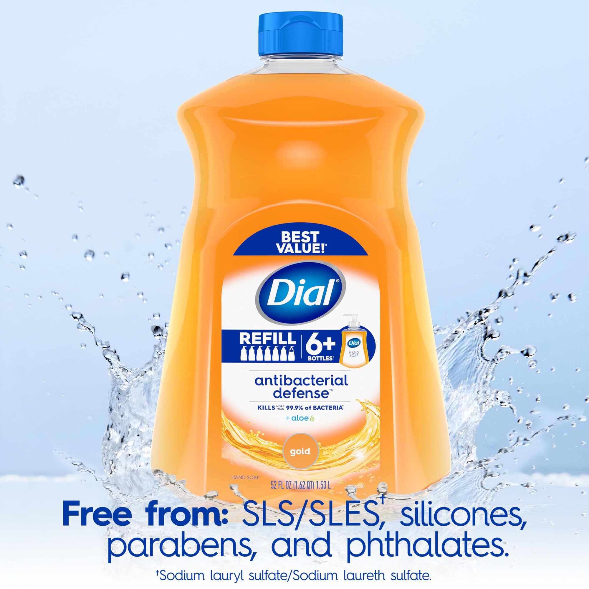 Dial Antibacterial Gold vegan-formula badge signals cruelty-free skincare.