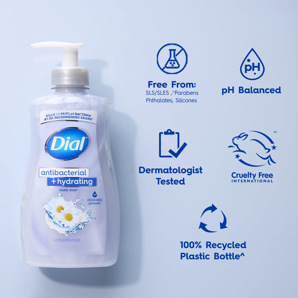 Dial Antibacterial Plus Hydrating Chamomile four-pack ideal for family use.