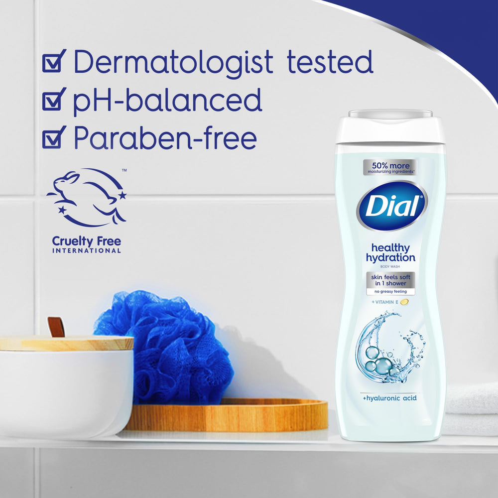Dial Body Wash, dermatologist tested and cruelty-free under Leaping Bunny.