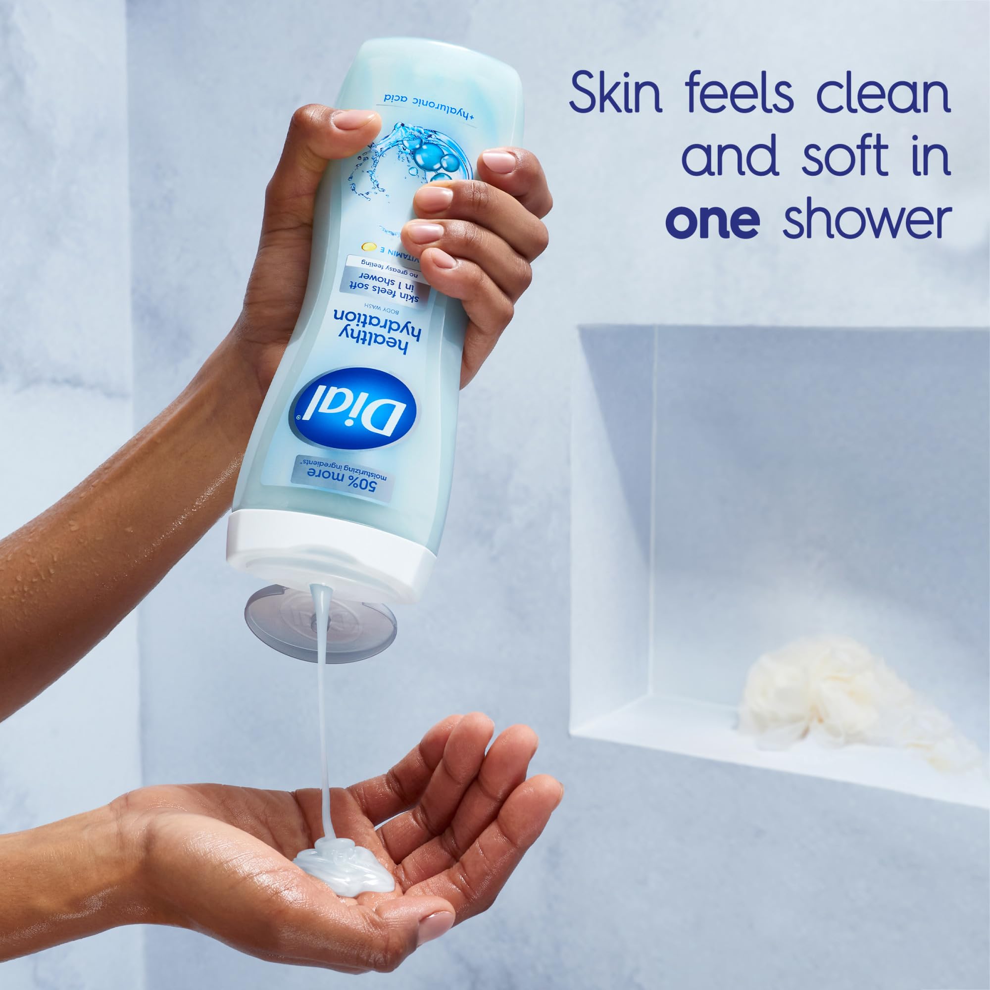 Dial Healthy Hydration lather forms on skin for a refreshing cleanse.