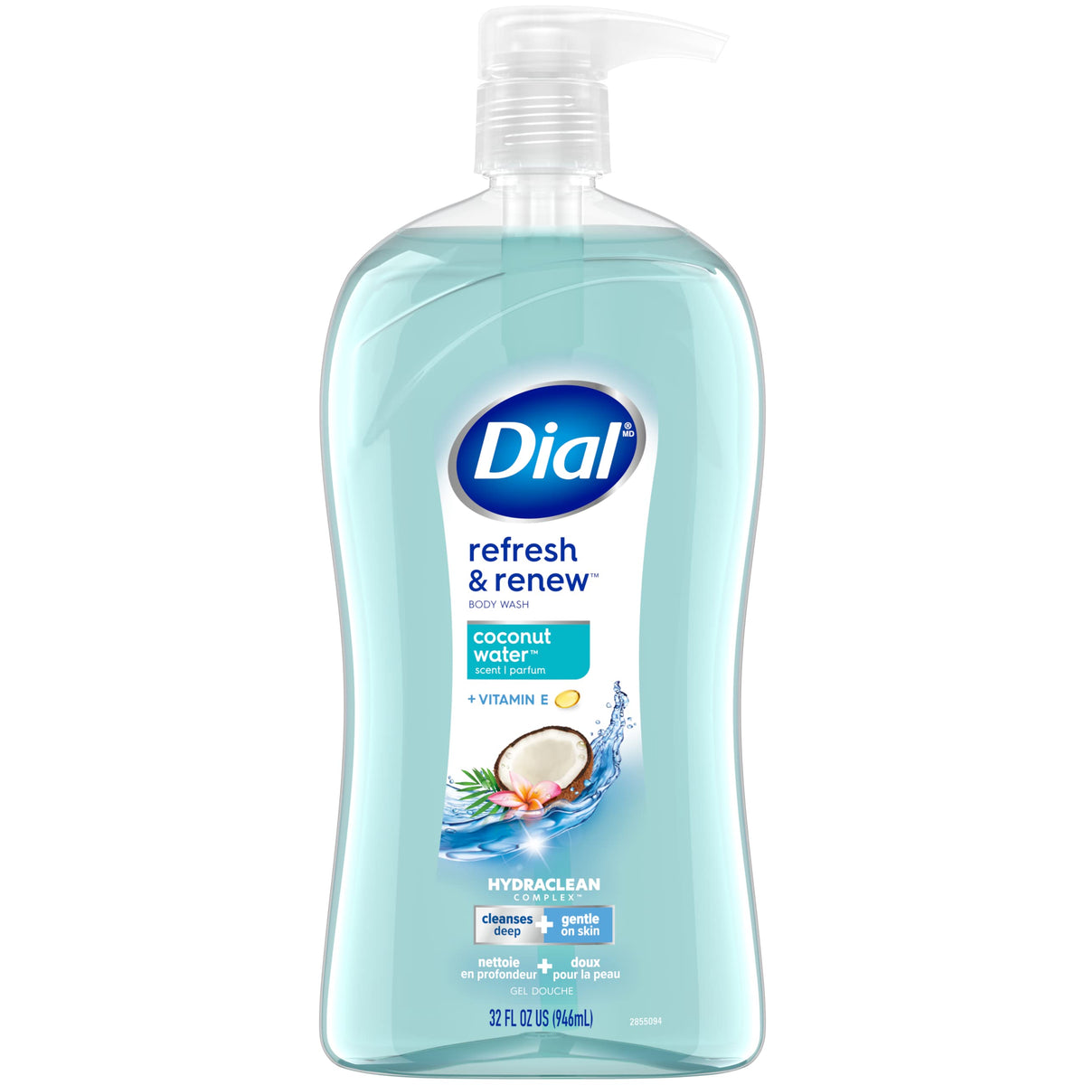 Dial Refresh & Renew Coconut Water bottle seen from the side for a crisp morning cleanse