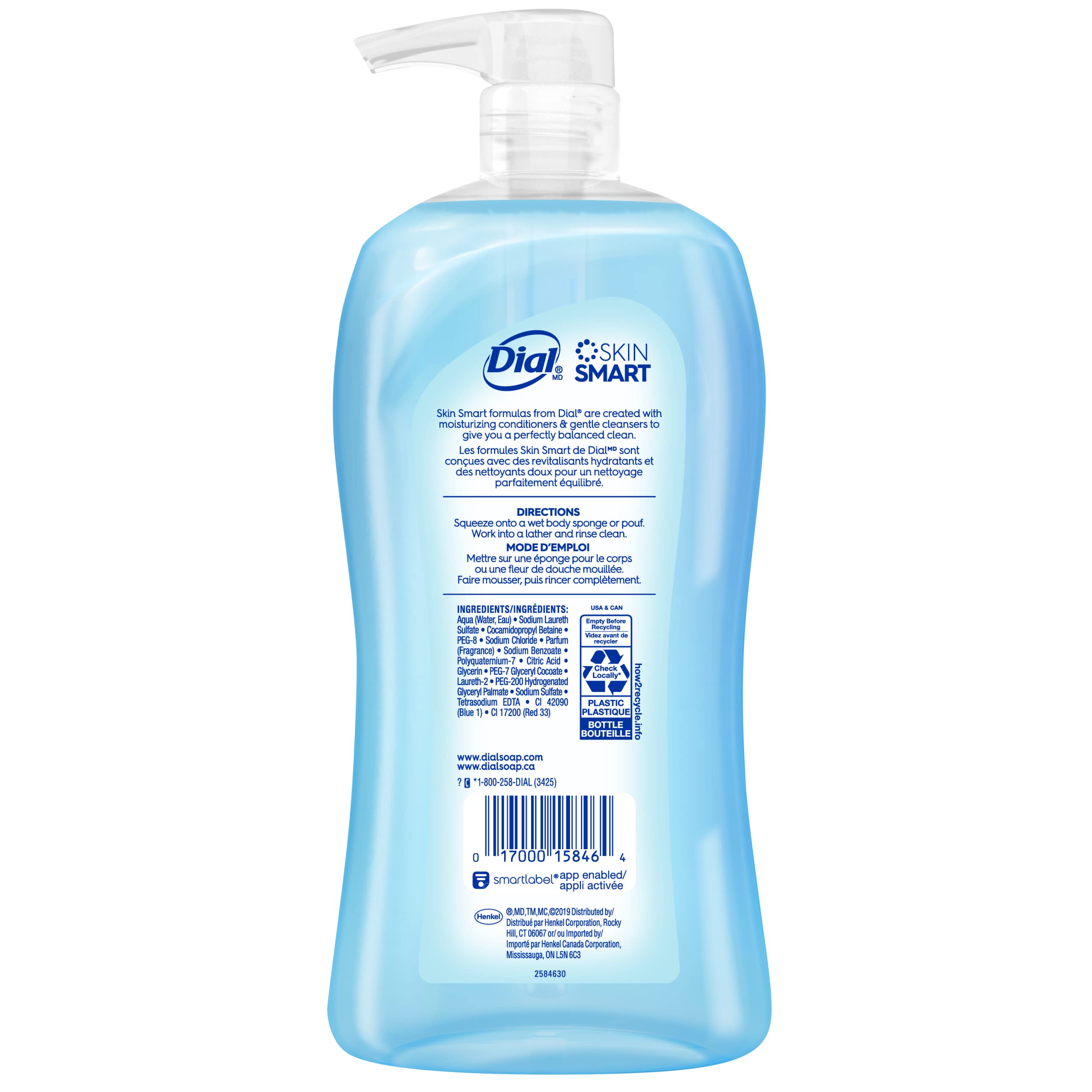 Dial Refresh & Renew Coconut Water label closeup highlights fragrance and gentle formula