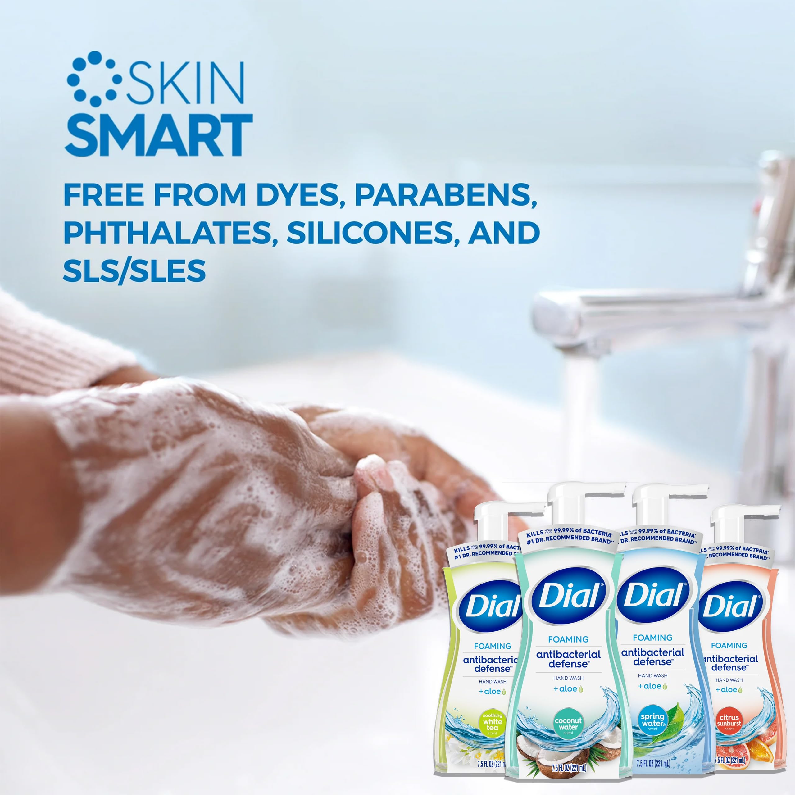 Dial Complete foaming hand wash box packaging emphasizes value and multipack convenience.