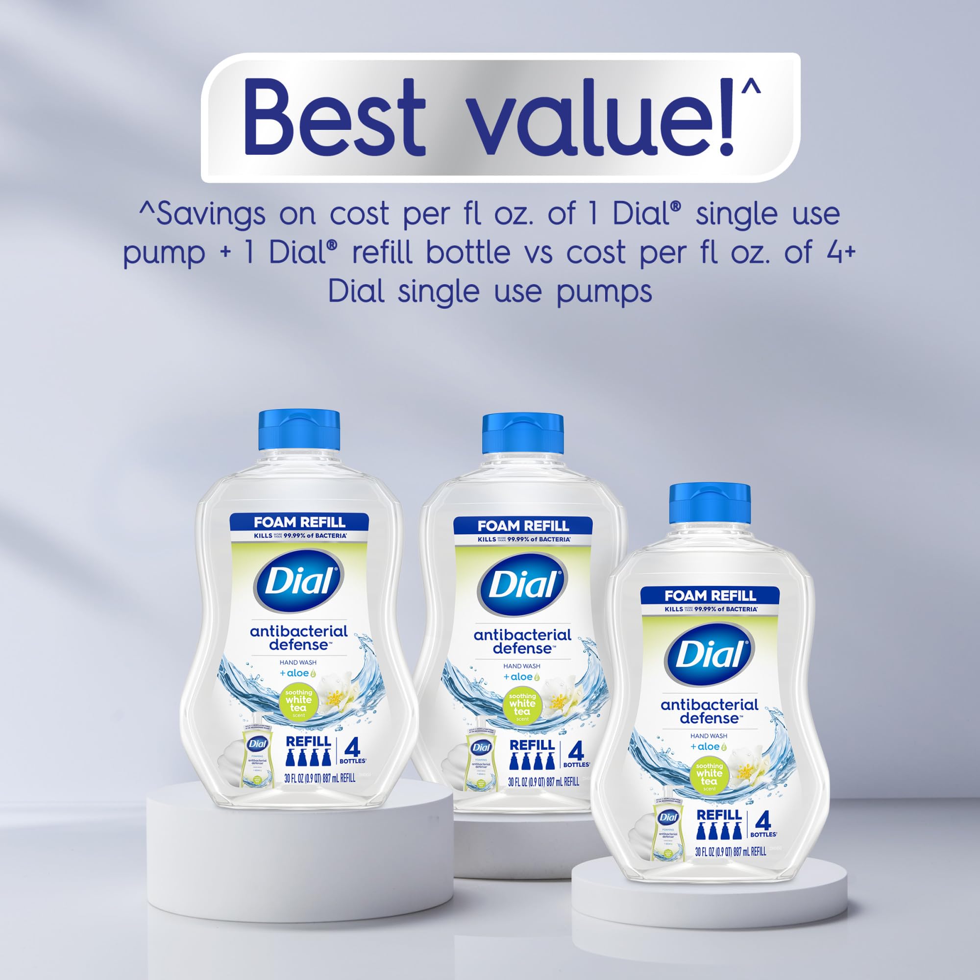 Pump dispenses Dial foaming soap creating rich lather