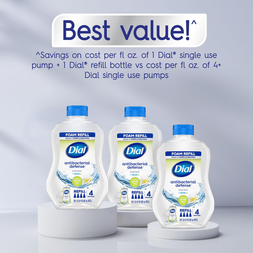 Pump dispenses Dial foaming soap creating rich lather