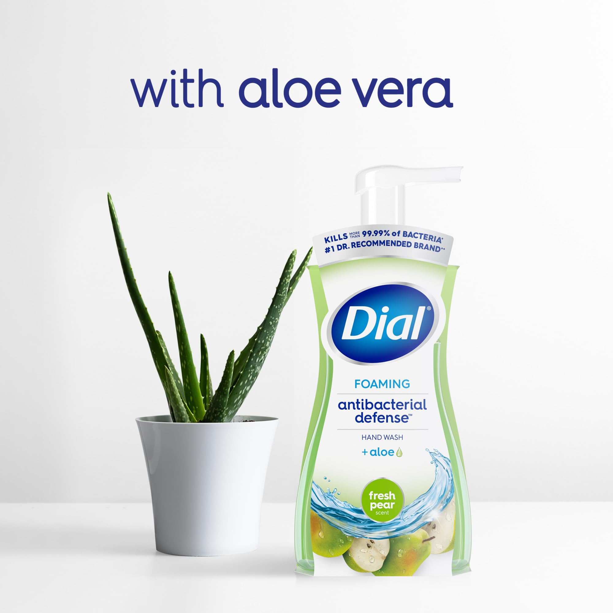 Dial Fresh Pear scent in hand display suggests refreshing aroma during washing.