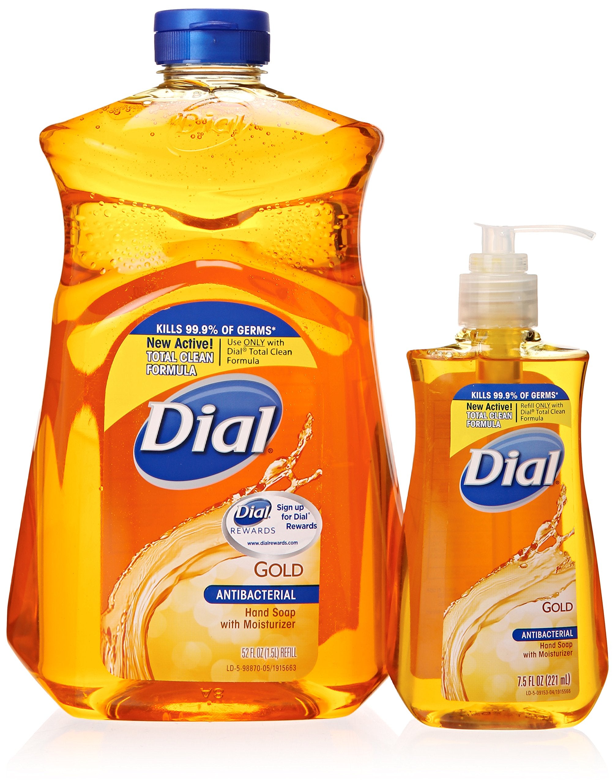 Dial Gold antibacterial liquid soap pump bottle for daily moisturizing hand cleansing.