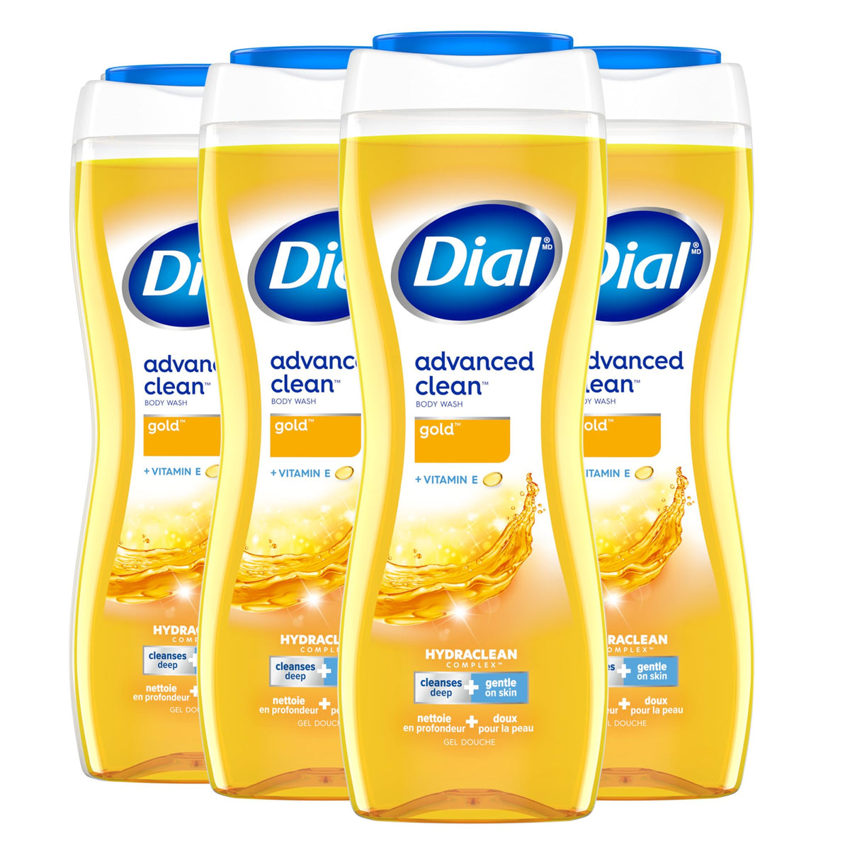 Dial Gold bottle pour highlighting Hydraclean Complex for a balanced daily cleanse.