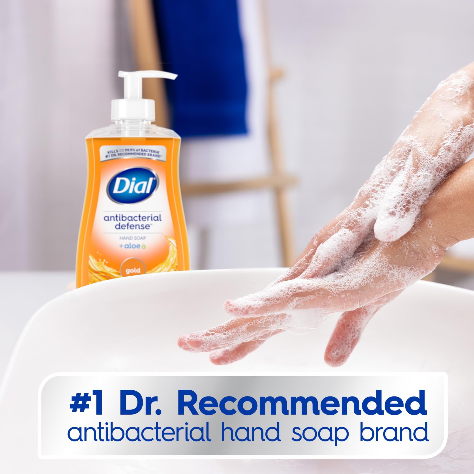 Dial Hand Soap Gold lather envelopes hands with a luxurious feel.