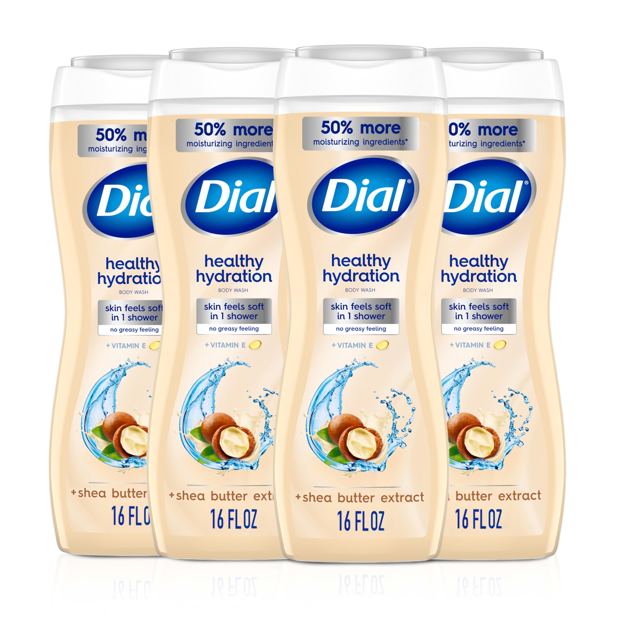 Dial Healthy Hydration 4-pack bottles displayed for easy family use