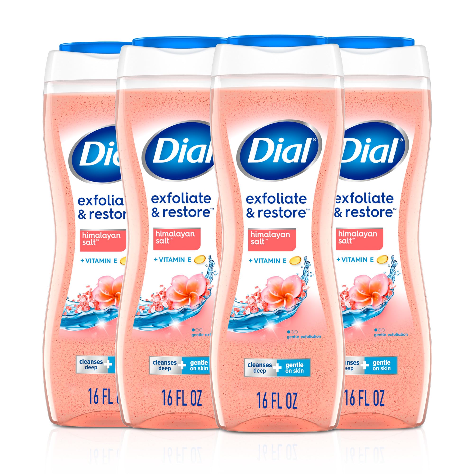 Dial Himalayan Salt Body Wash bottle shows gentle exfoliation for radiant skin.