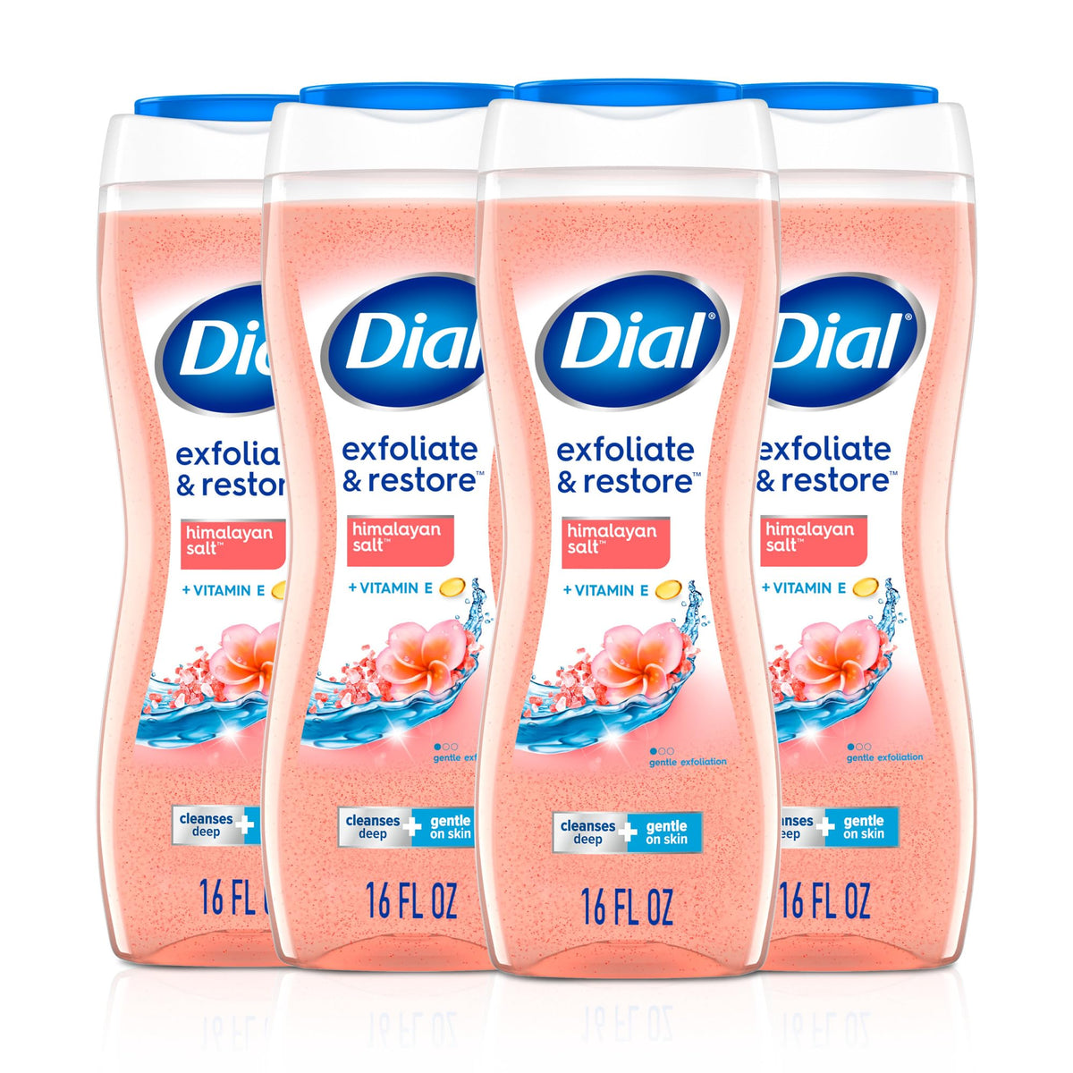 Dial Himalayan Salt Body Wash bottle shows gentle exfoliation for radiant skin.