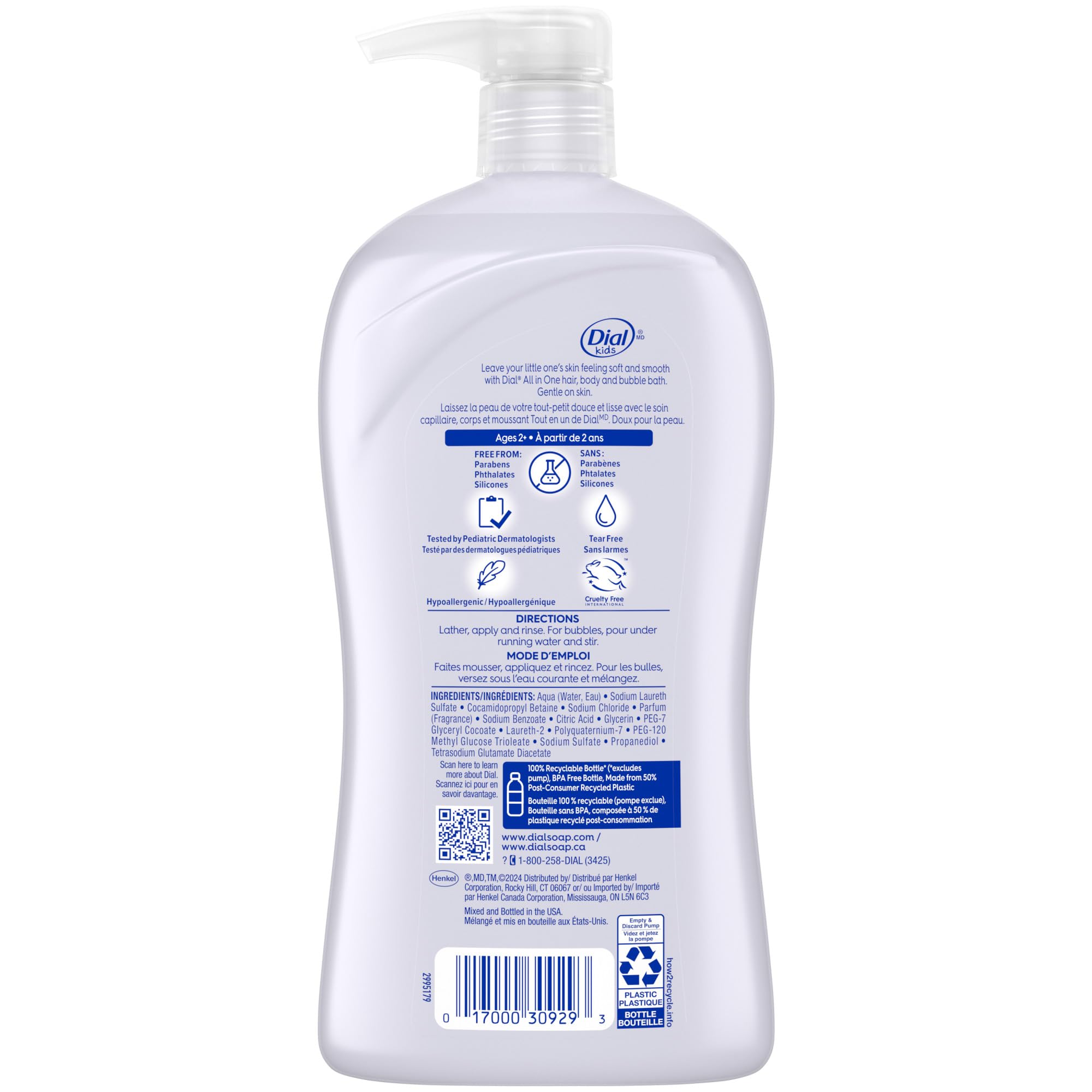 Dial Kids bottle uses 50% post-consumer recycled plastic packaging.