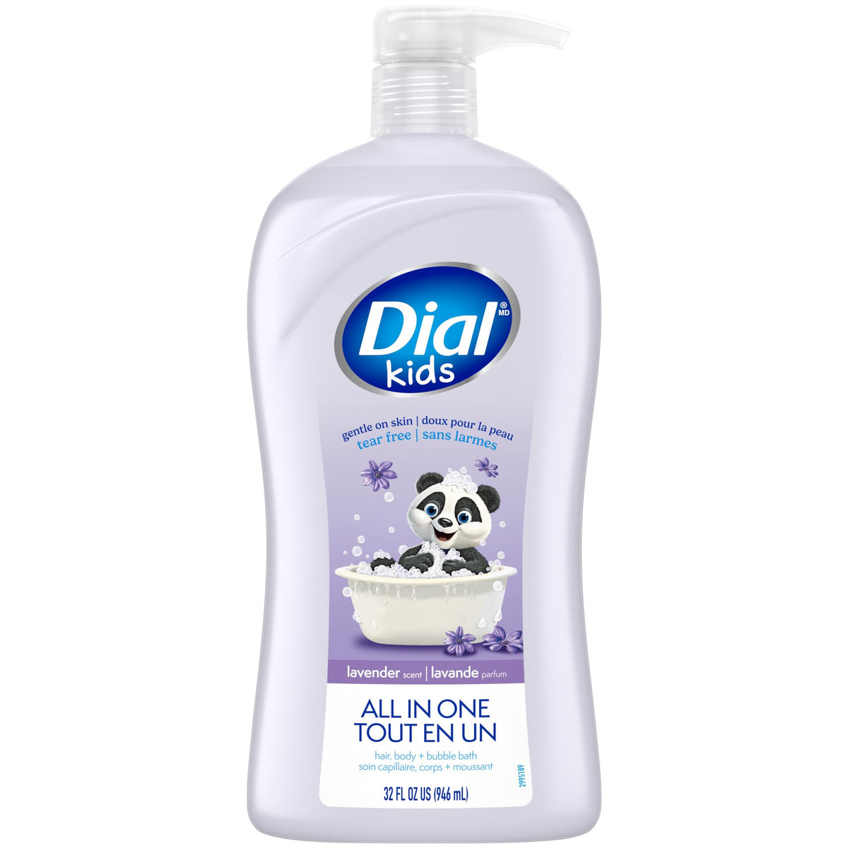 Dial Kids all-in-1 bath bottle with lavender scent for gentle head-to-toe cleansing.