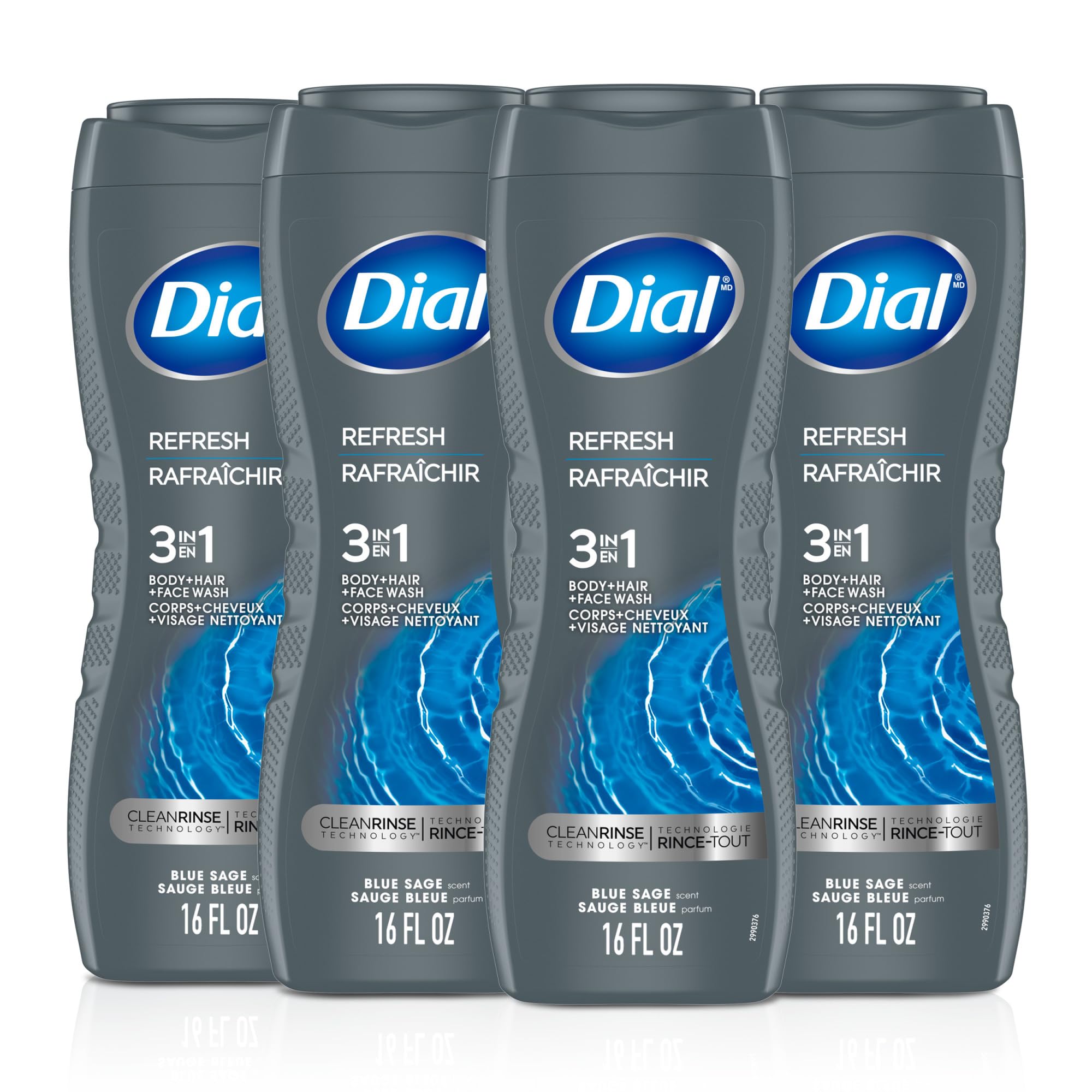 Dial Men 3-in-1 bottle front—quick daily cleansing for busy mornings.