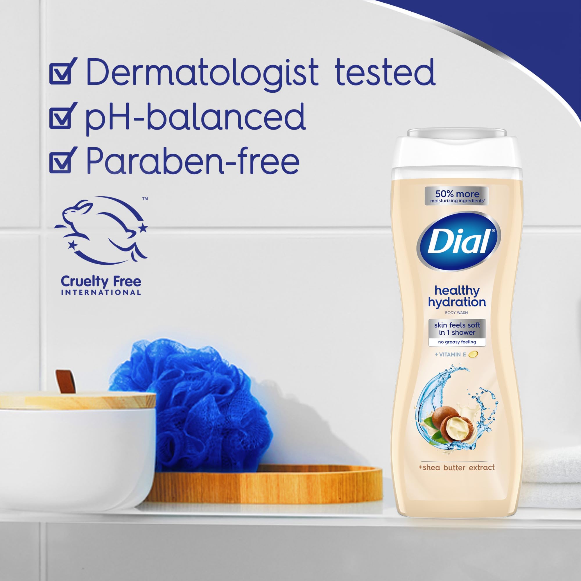 Dial Shea Butter Extract ingredient label emphasizes hydration