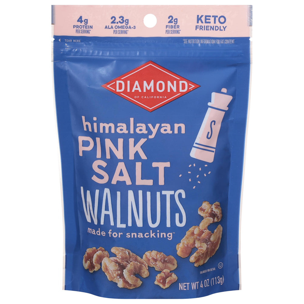 Diamond of California Himalayan Pink Salt Walnut Snack 4oz bag front, ready-to-eat protein snack.