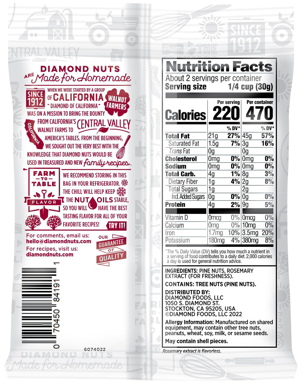 Diamond of California raw unsalted pine nuts ready for snacking.