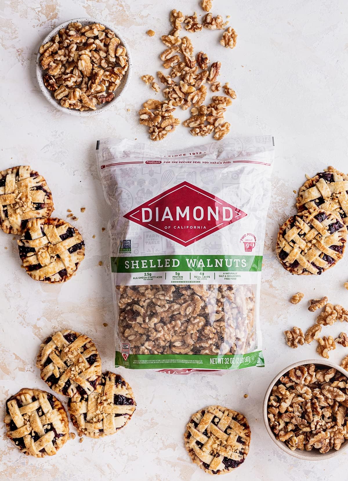 Diamond of California snack-ready walnuts for healthy munching and quick energy.