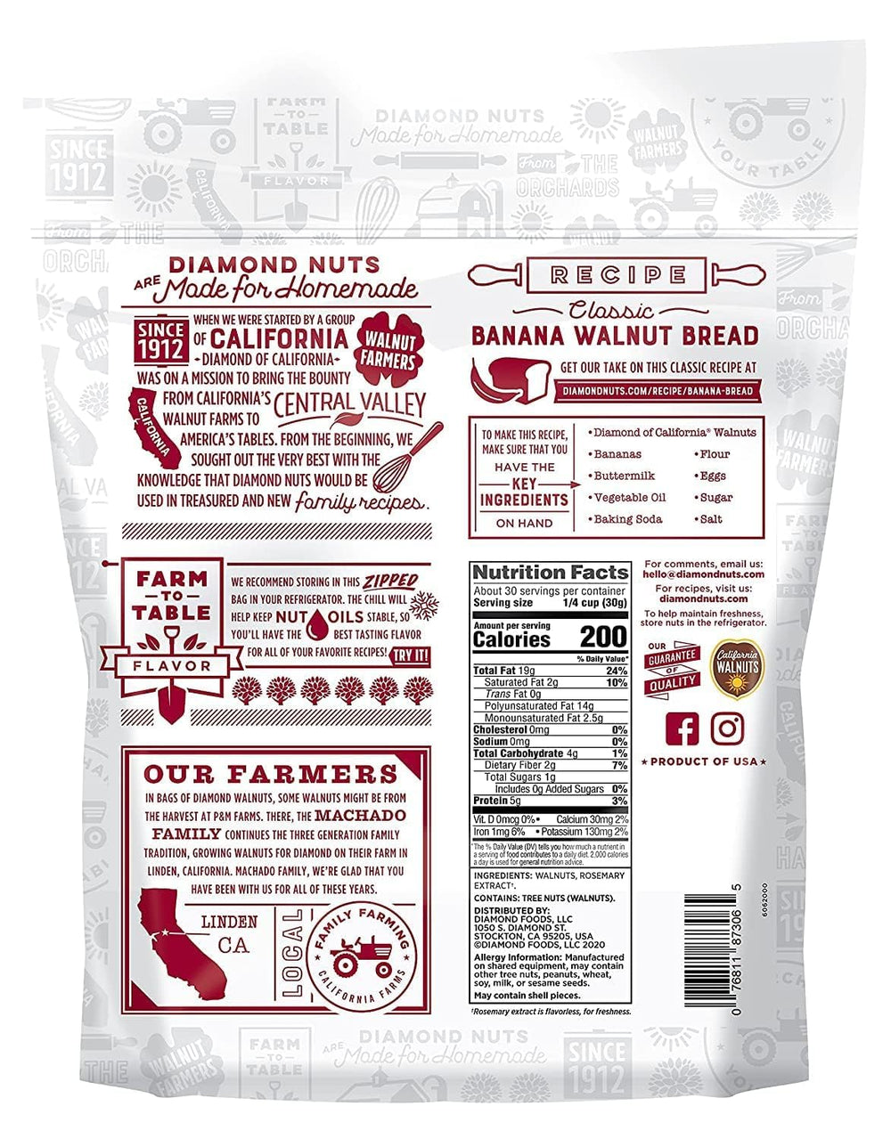 Diamond of California walnut slices and slivered pieces for crunchy salads and baked treats.