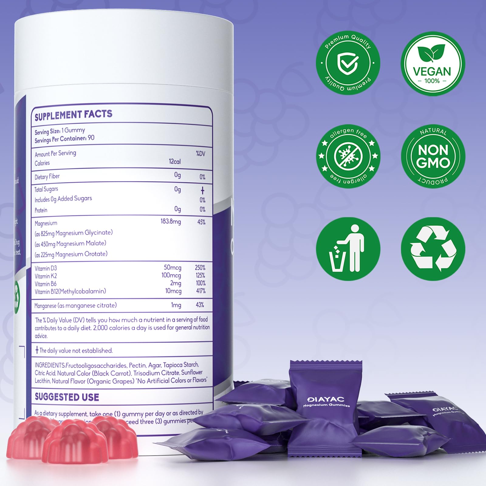 DIAYAC gummies beside bedtime routine visuals for calm evenings